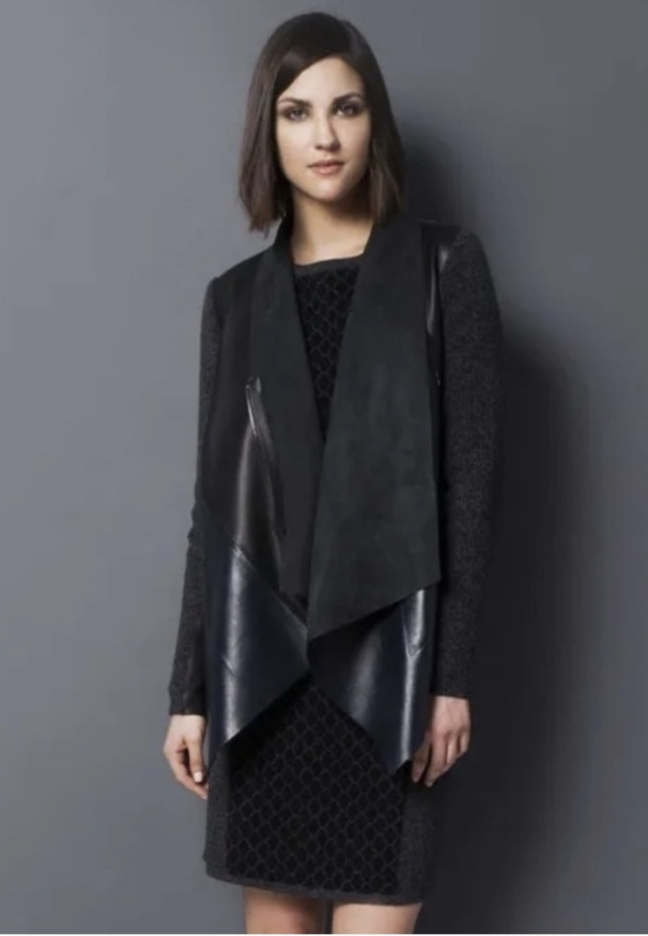 Quinn Drape Front Asymmetrical Black Lambs Leather and Cashmere Moto Jacket M